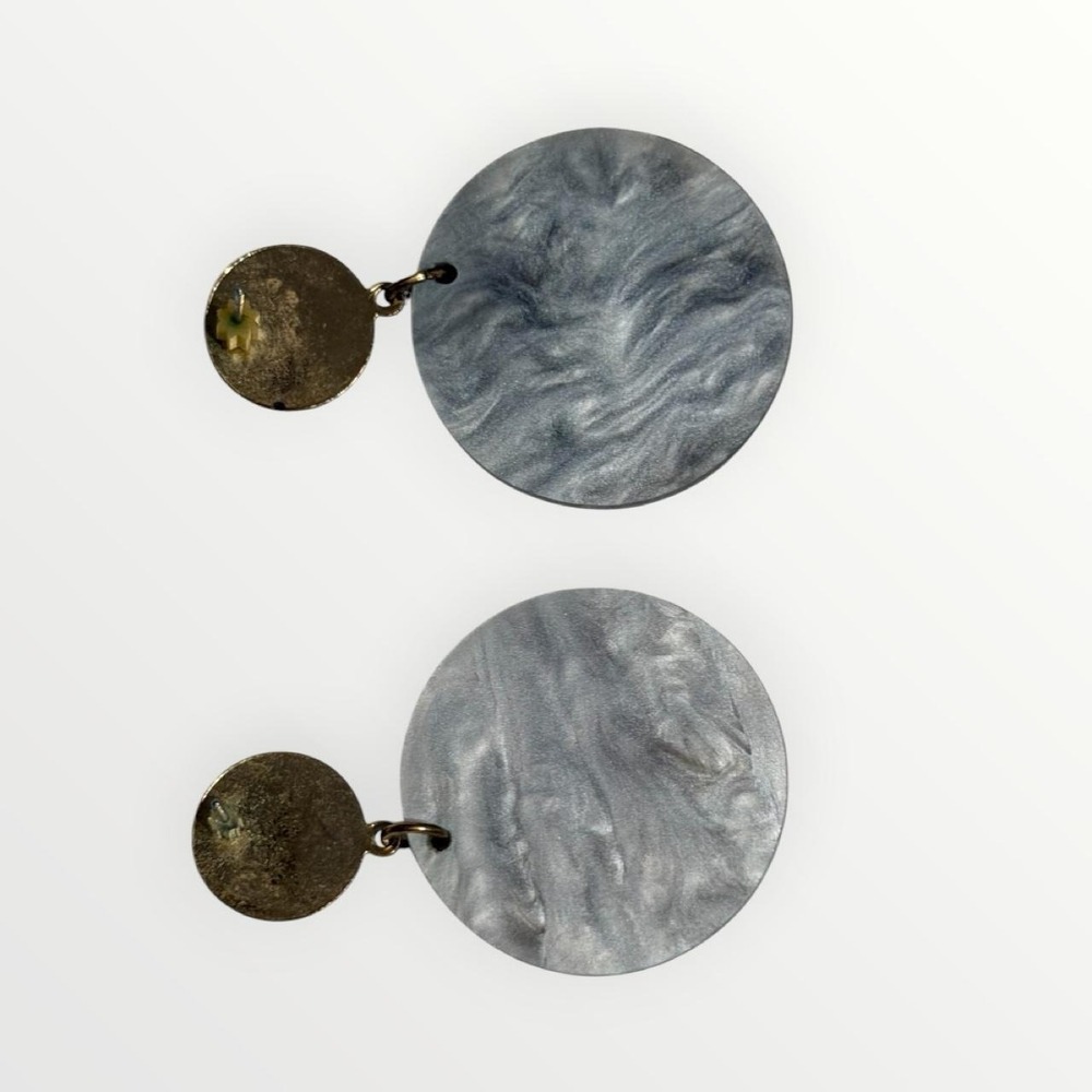 Womens Silver Gray Marbled Resin Drop Earrings Boho Statement Circular Dangle